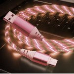 Wholesale 2.4A RGB LED Light Durable USB Cable for Type-C / USB-C 3FT (Pink)